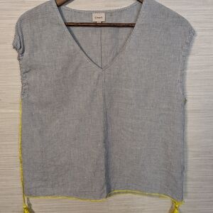 Charli London Linen Cotton Striped Top With Tassel Arm Ties Blue Yellow